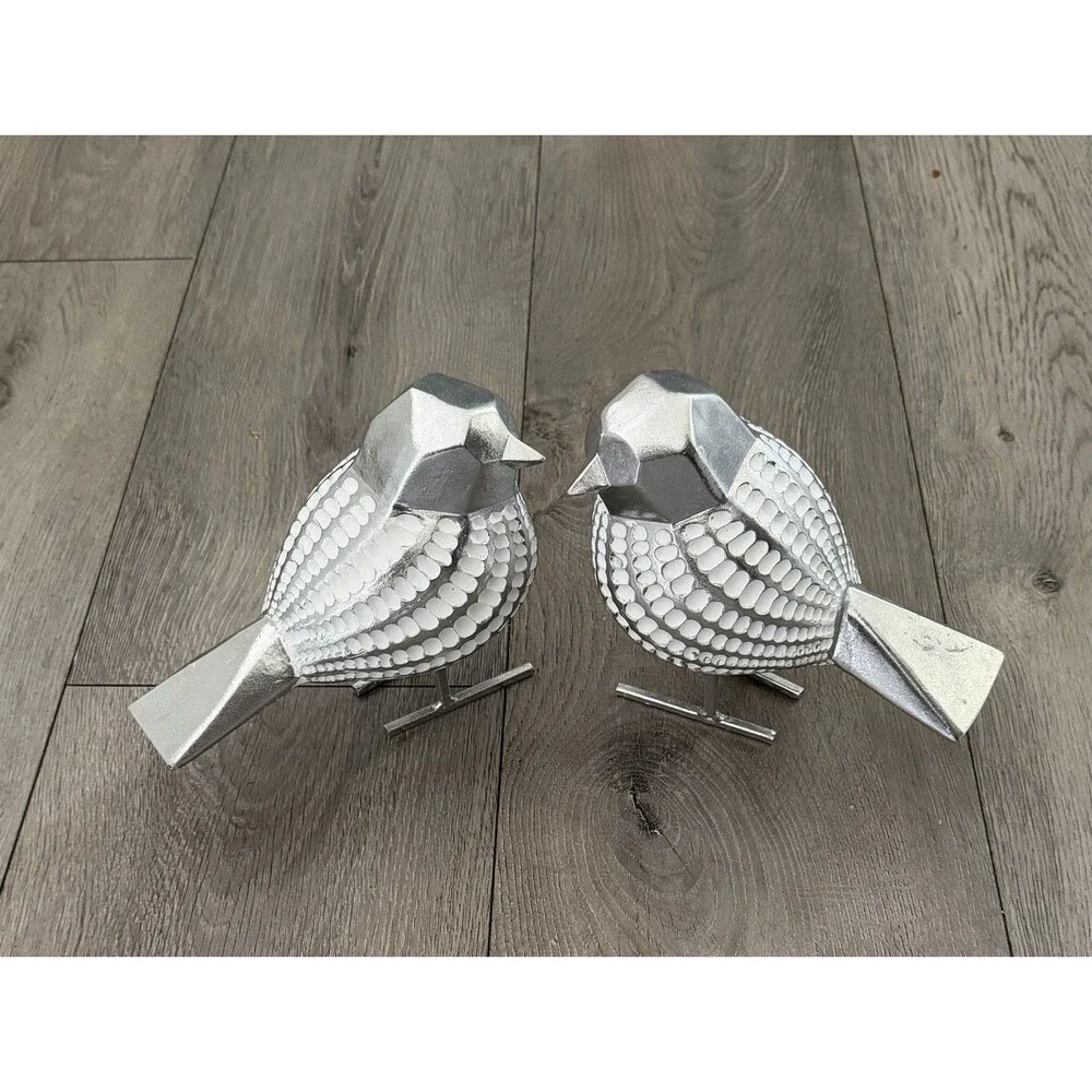 Three Hands Corp Silver White Bird Figurines Set of 2 Metal Decor 6.5” #51057